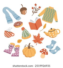 Autumn cartoon flat illustration set