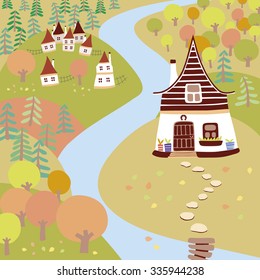 Autumn cartoon landscape. Vector