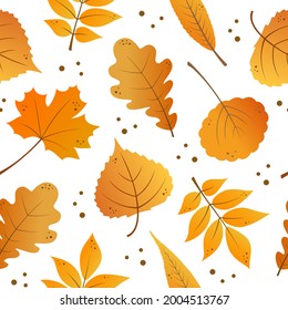 La caricatura otoñal deja un patrón impecable. Fondo del tema del otoño. Caer hojas. Diseño plano. Naturaleza, exterior, tapicería otoñal. Ilustración vectorial.