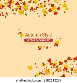 Autumn cartoon style vector background with colorful leaves