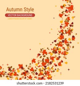 Autumn cartoon style vector background with colorful leaves