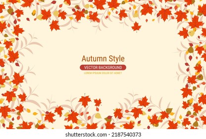 Autumn cartoon style vector background with colorful leaves