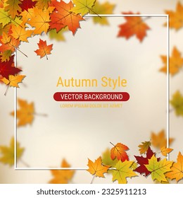 Autumn cartoon style vector background with colorful leaves