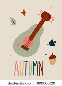 Autumn Cartoon things set. Hand drawn colored trendy vector illustration. Kawaii cute design. 