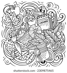 Autumn cartoon vector doodles illustration. Fall design. Season elements and objects background. Sketchy funny picture.