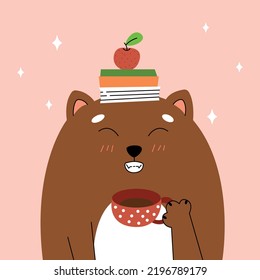  Autumn cat illustration, cute cat studying, cat drinking hot tea, ready-made banner with cat reading books