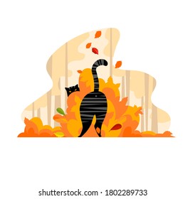 autumn cat. vector image of a cat in autumn foliage