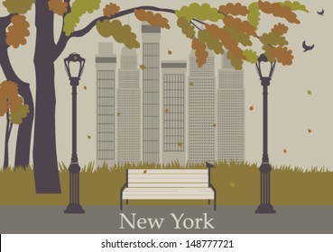 Autumn central park in New York. Vector svg