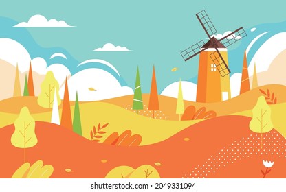 Autumn characters outdoor activities illustration autumn friends travel autumn outing poster