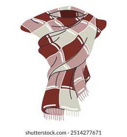 Autumn checkered scarf vector cartoon illustration isolated on a white background.