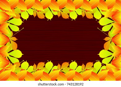Autumn -  chestnut leaves - vector background, Autumnal leaf of chestnut, (Castanea sativa, Aesculus hippocastanum), 