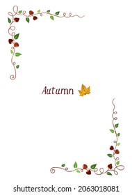 Autumn chestnuts frame. Fall decorations. Autumnal text dividers and borders. Forest fall fruits and plants frames. Brown chestnuts in swirl plant with leaves. Harvest and thanksgiving ornaments.