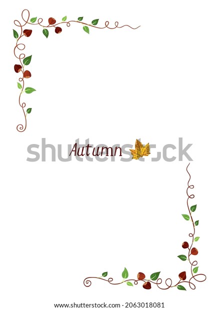 Autumn chestnuts frame. Fall decorations.
Autumnal text dividers and borders. Forest fall fruits and plants
frames. Brown chestnuts in swirl plant with leaves. Harvest and
thanksgiving ornaments.