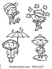 Autumn children set (outline version)