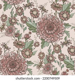 Crisantemo de otoño, patrón floral sin soldadura