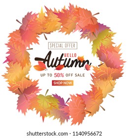 autumn circle leaf vector illustration background with autumn special offer sale