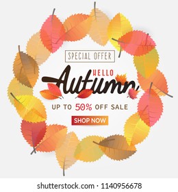 autumn circle leaf vector illustration background with autumn special offer sale