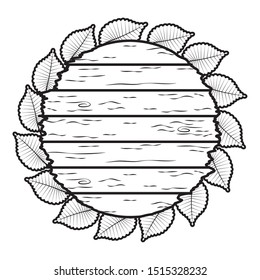 autumn circular wooden frame with leafs decoration vector illustration design