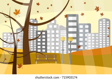 autumn city park and falling leaves