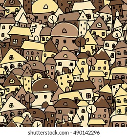 Autumn city, seamless pattern for your design. Vector illustration