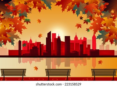 Autumn city. Vector eps 10