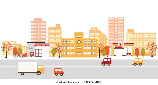 
Ilustración vectorial del paisaje urbano otoñal