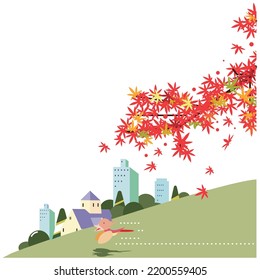 Autumn cityscape of colored leaves