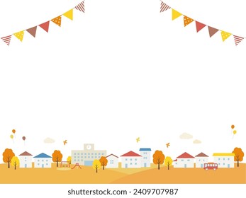 Autumn cityscape and garland frame