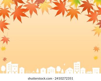 Autumn cityscape and autumn leaves background frame