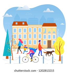 Autumn cityscape vector flat illustration. City scene.