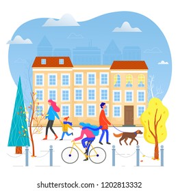 Autumn cityscape vector flat illustration. City scene.