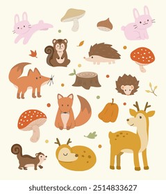 Autumn clipart pattern illustration with Autumn animals and plants