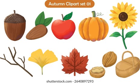 Autumn Clipart Set 01 – Hand-drawn Fall Season Elements