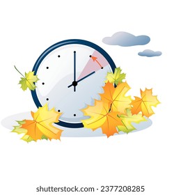 Reloj de otoño, la transición a invierno. La mano del reloj cambia a invierno. Estilo plano, ilustración vectorial. Ilustración del vector