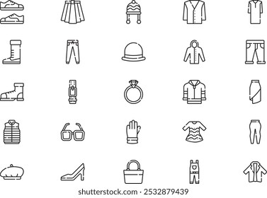 Autumn clothes and accesories icons collection is a vector illustration with editable stroke.