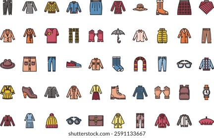 Autumn clothes accesories icons High-Quality Vector Icons Collection with Editable Stroke. Ideal for Professional and Creative Projects.