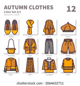 Autumn clothes icons set, Filled Outline, vector and illustration set 2