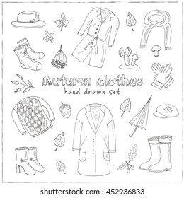 Autumn clothes set Vector collection of sketches isolated on white background