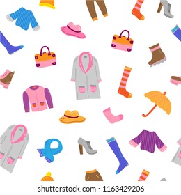 Autumn clothes vector seamless background. Fall clothes vector pattern.