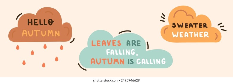 Autumn clouds hand drawn lettering vector set