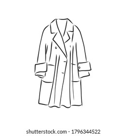 Autumn coat hand drawn vector illustration. Raincoat sketch design element isolated on white background. Fashion fall season clothing. autumn coat, vector sketch illustration