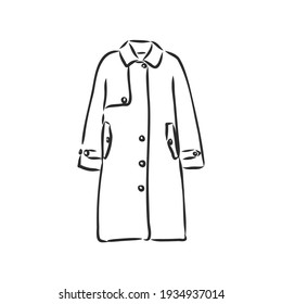 Ilustración vectorial dibujada a mano en el abrigo otoñal. Elemento de diseño de boceto Raincover aislado en fondo blanco. Ropa de temporada de otoño de moda. chapa de otoño, ilustración de esbozo vectorial