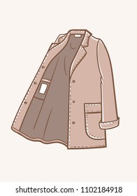 autumn coat with pockets isolated, hand-drawn