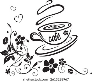 Autumn coffee cup floral design, bee, fall leaves background; blog, website header