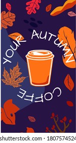 Autumn coffee cup. Autumn coffee vector bannerю