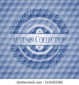 Autumn Collection blue badge with geometric pattern.