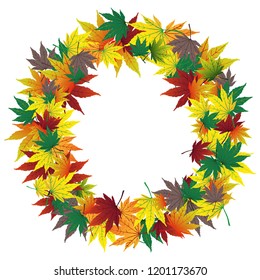 Autumn collection of colorful leaves in the shape of a circle
