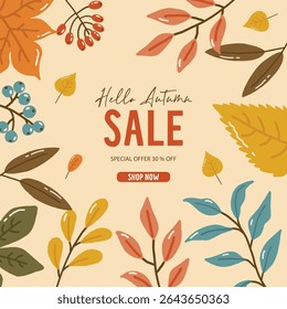 Autumn collection, autumn cozy set, design for posters, banner, greeting cards, stickers, sale