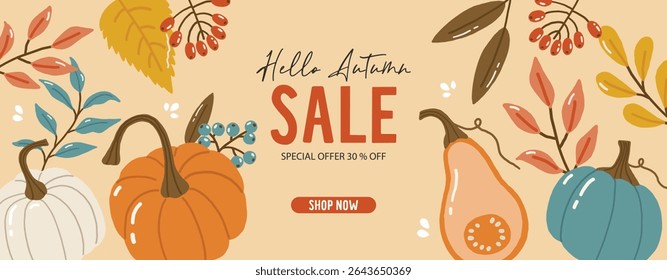 Autumn collection, autumn cozy set, design for posters, banner, greeting cards, stickers, sale