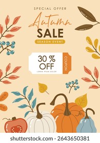 Autumn collection, autumn cozy set, design for posters, banner, greeting cards, stickers, sale